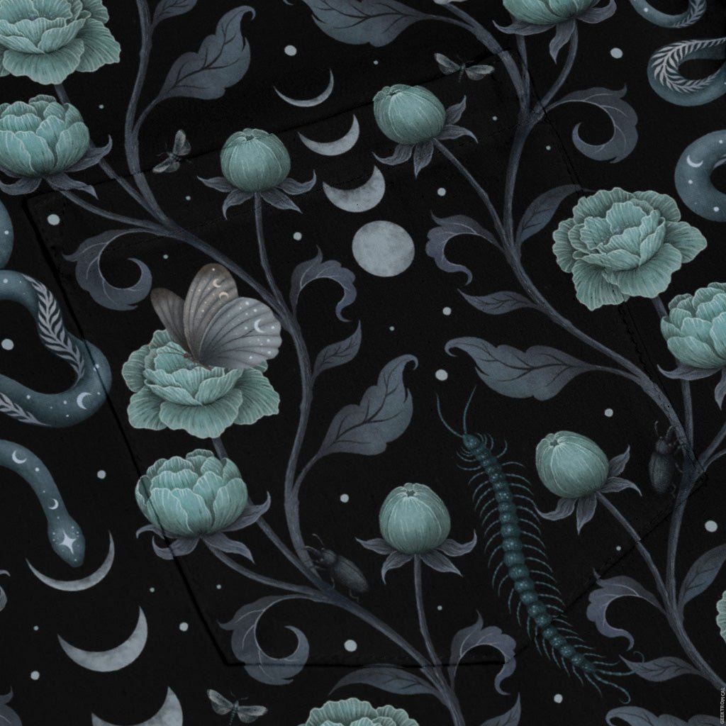 Episodic Serpent Garden Blue Long Sleeve Button Up Shirt Geek Nerd adult sizing Animal Patterns Botany Print