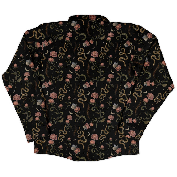 Episodic Serpent Garden Pink Space Long Sleeve Button Up Shirt Geek Nerd adult sizing Animal Patterns Botany Print