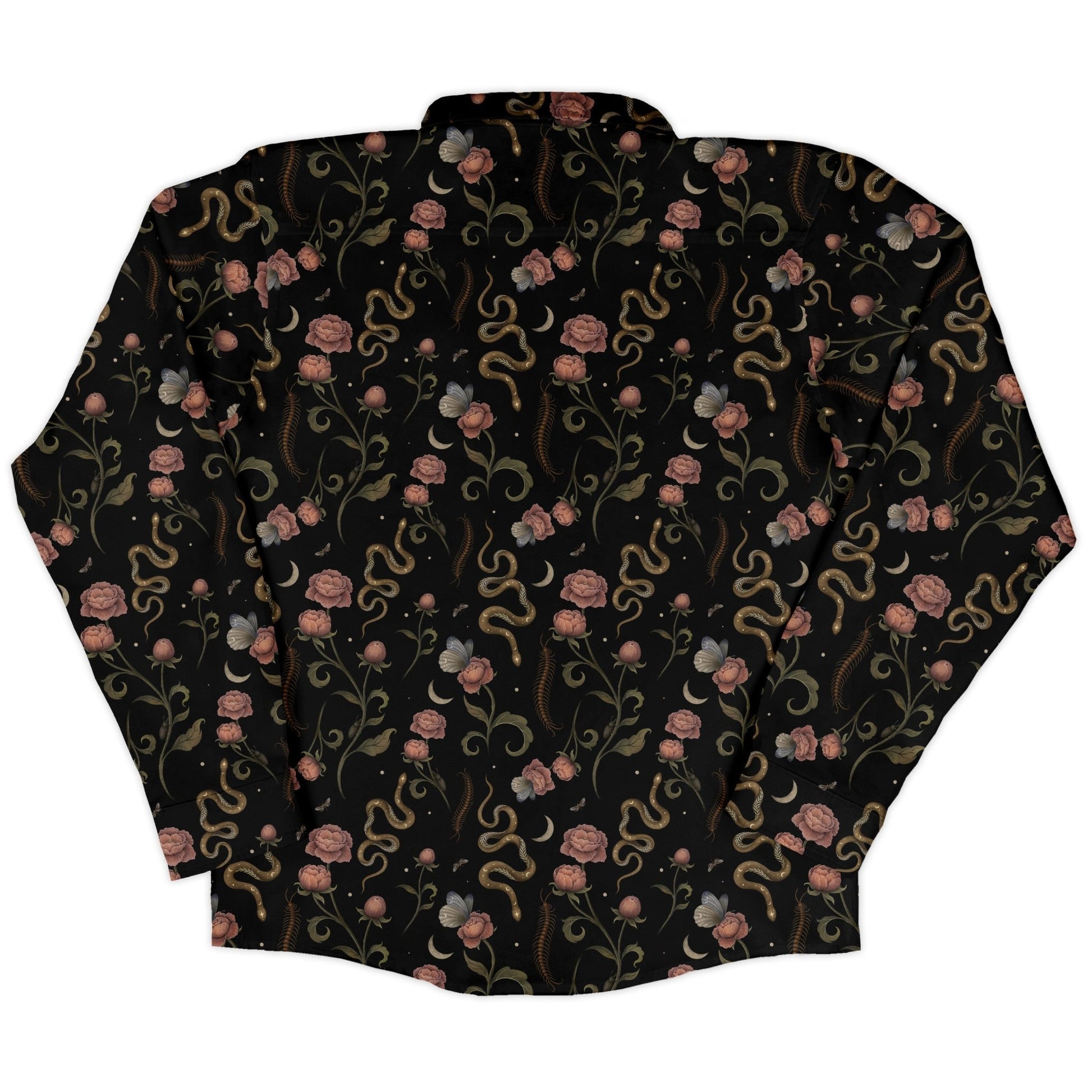 Episodic Serpent Garden Pink Space Long Sleeve Button Up Shirt Geek Nerd adult sizing Animal Patterns Botany Print