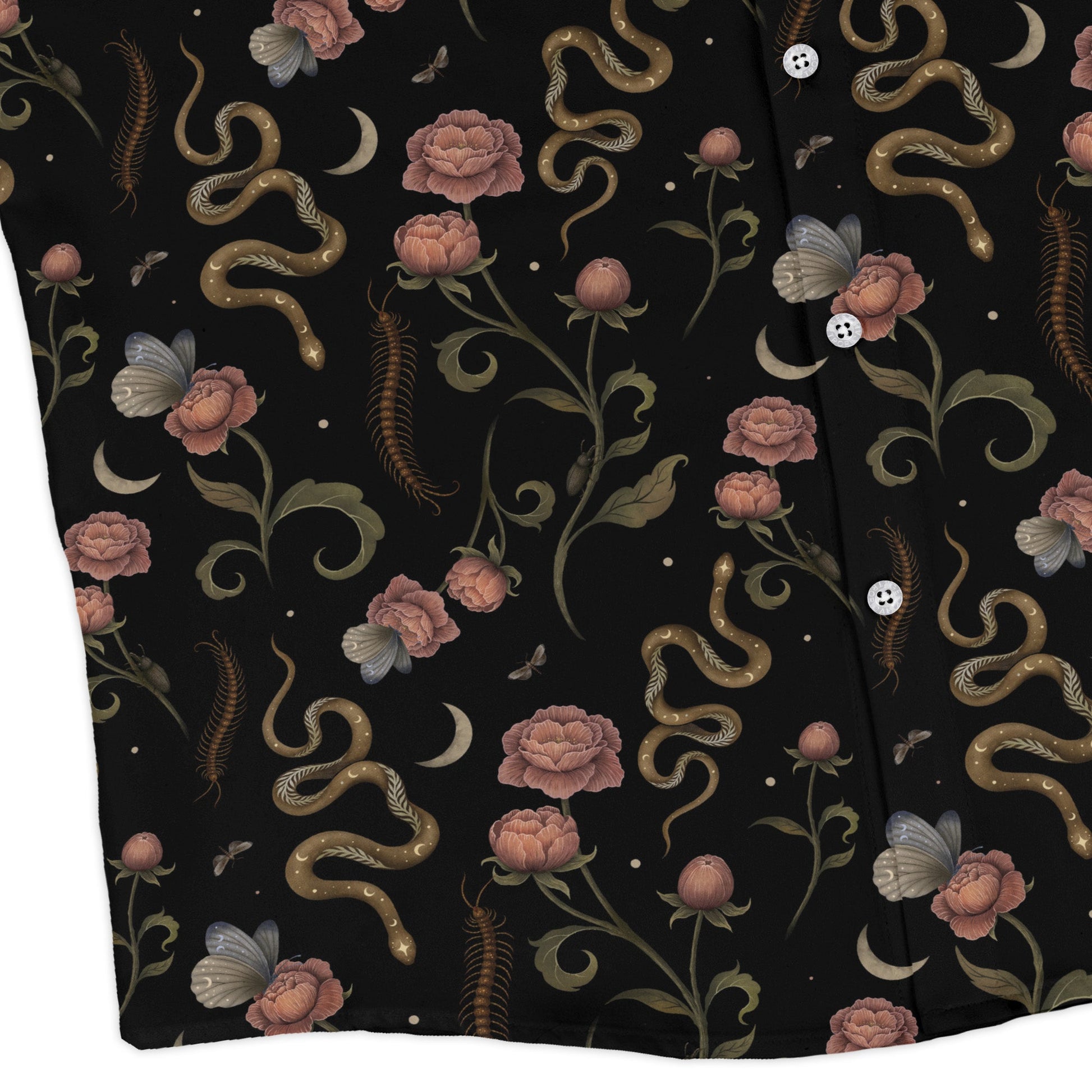 Episodic Serpent Garden Pink Space Long Sleeve Button Up Shirt Geek Nerd adult sizing Animal Patterns Botany Print