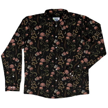 Episodic Serpent Garden Pink Space Long Sleeve Button Up Shirt Geek Nerd adult sizing Animal Patterns Botany Print