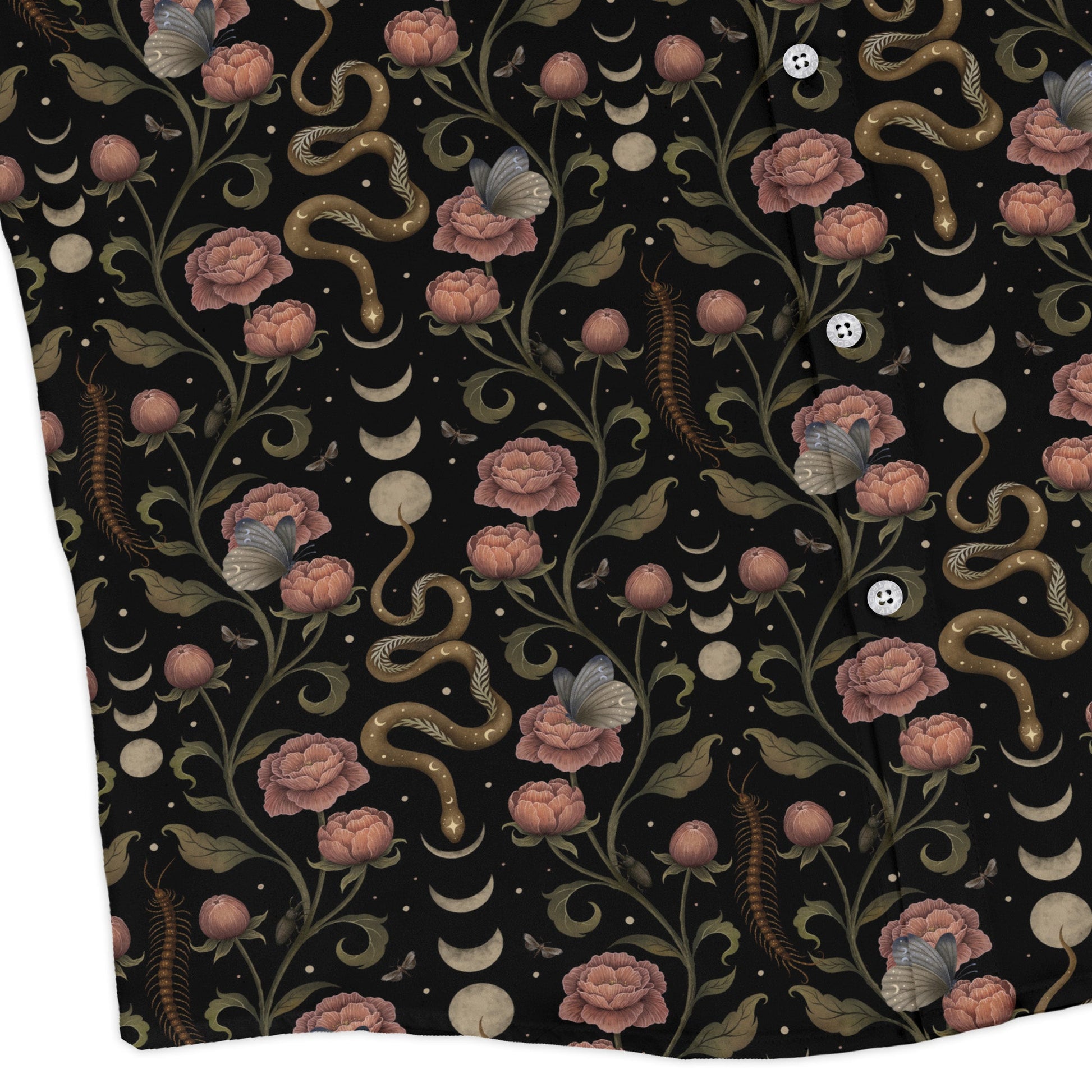 Episodic Serpent Garden Pink Long Sleeve Button Up Shirt Geek Nerd adult sizing Animal Patterns Botany Print