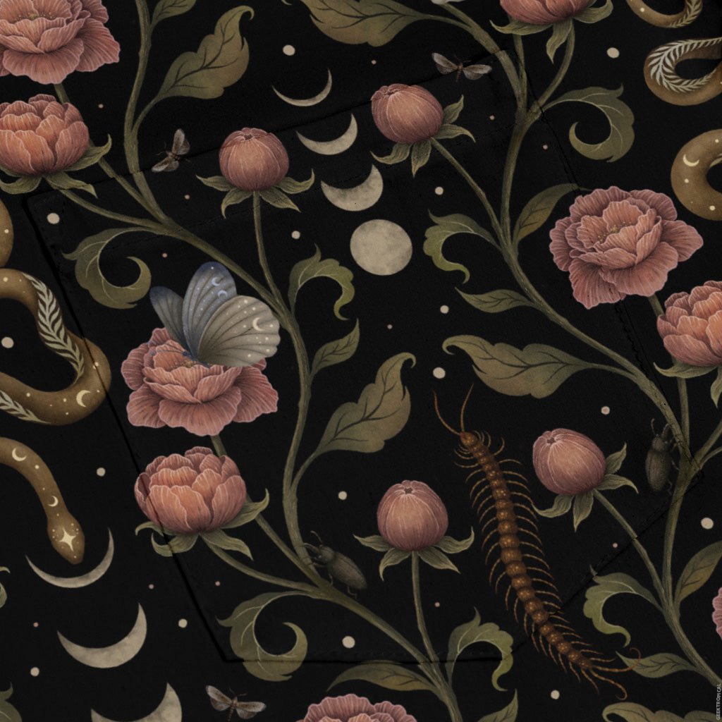 Episodic Serpent Garden Pink Long Sleeve Button Up Shirt Geek Nerd adult sizing Animal Patterns Botany Print