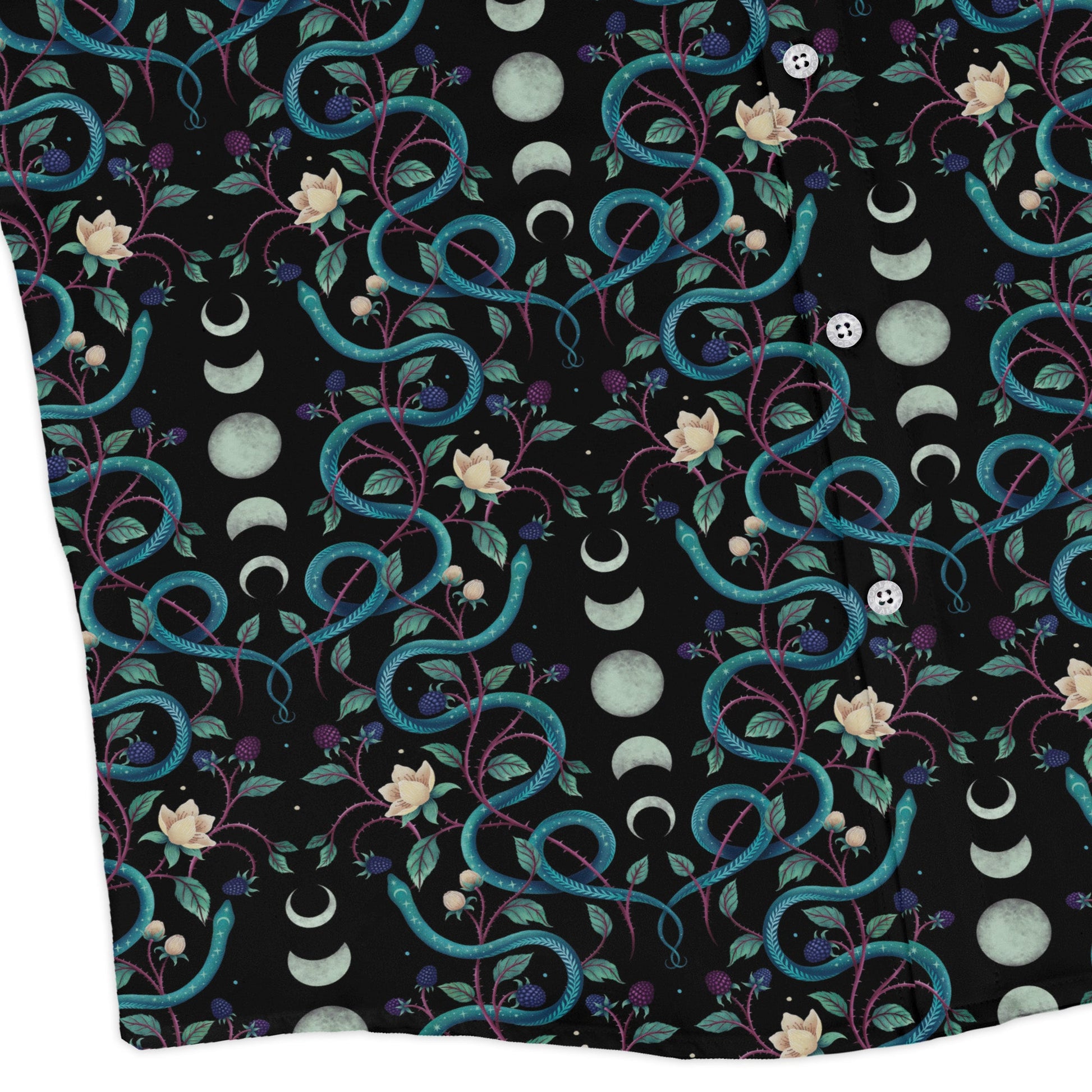 Episodic Serpent Moon Long Sleeve Button Up Shirt Geek Nerd adult sizing Animal Patterns Botany Print