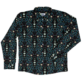 Episodic Serpent Moon Long Sleeve Button Up Shirt Geek Nerd adult sizing Animal Patterns Botany Print