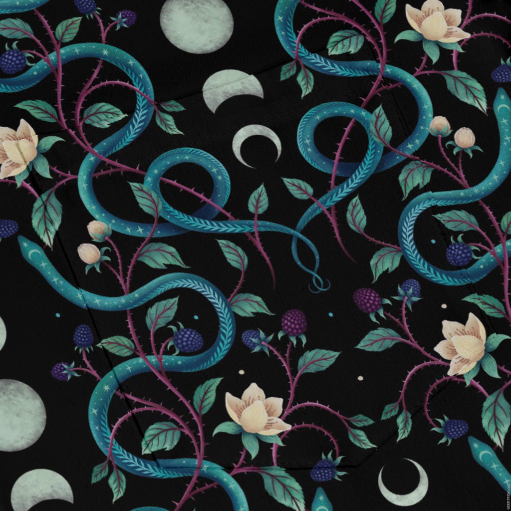 Episodic Serpent Moon Long Sleeve Button Up Shirt Geek Nerd adult sizing Animal Patterns Botany Print