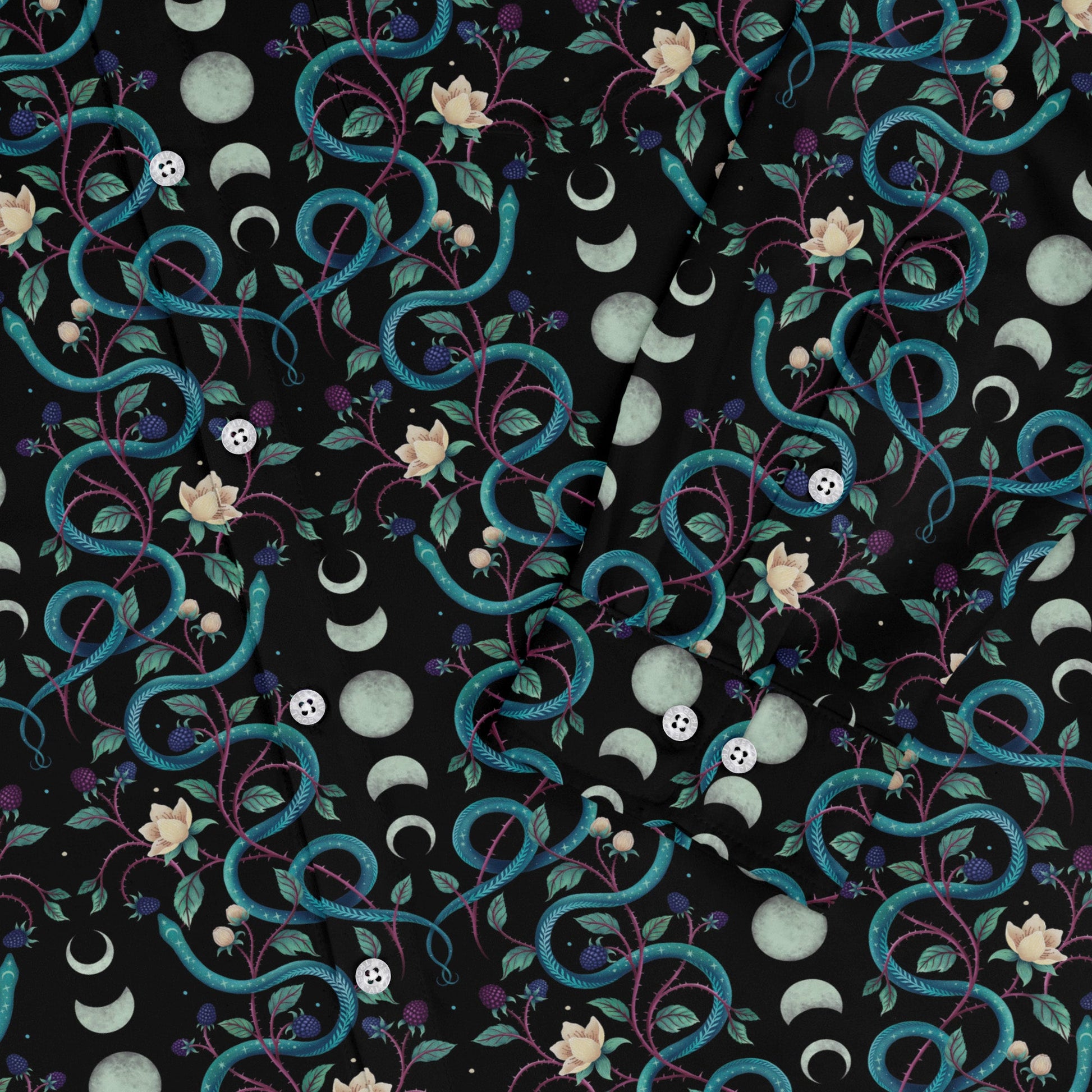 Episodic Serpent Moon Long Sleeve Button Up Shirt Geek Nerd adult sizing Animal Patterns Botany Print