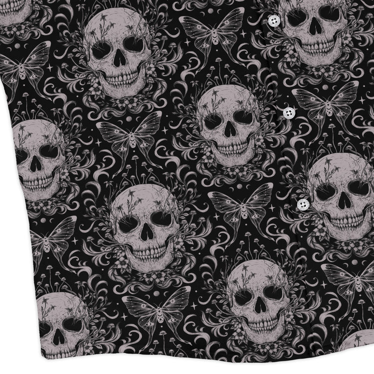 Episodic Skull Black White Long Sleeve Button Up Shirt Geek Nerd adult sizing Botany Print Design by Episodic