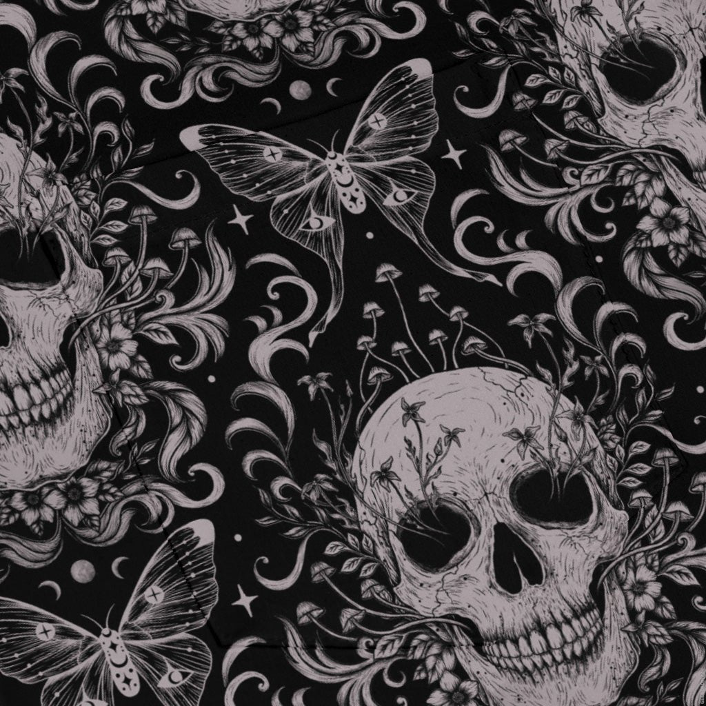 Episodic Skull Black White Long Sleeve Button Up Shirt Geek Nerd adult sizing Botany Print Design by Episodic