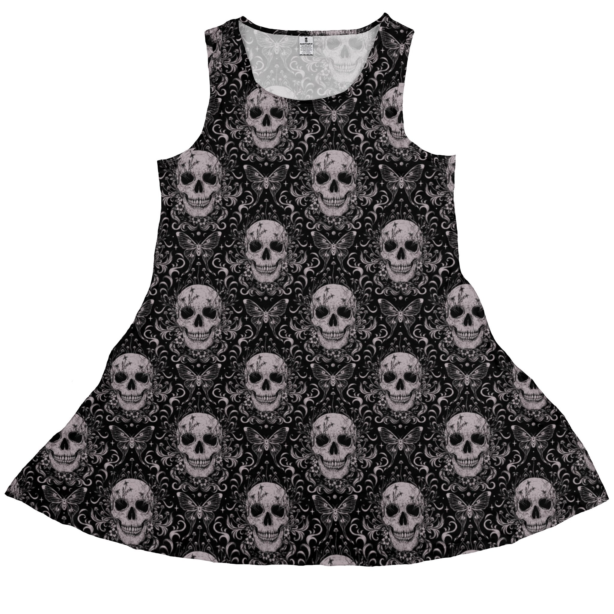 Episodic Skull Black White Dress Geek Nerd Botany Print Design by Episodic Fantasy Prints