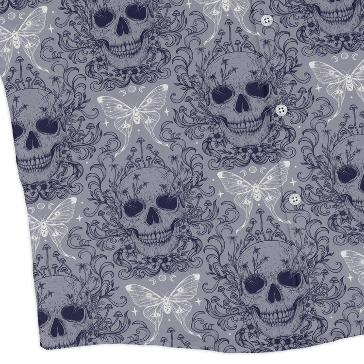 Episodic Skull Lavender Long Sleeve Button Up Shirt Geek Nerd adult sizing Botany Print Design by Episodic