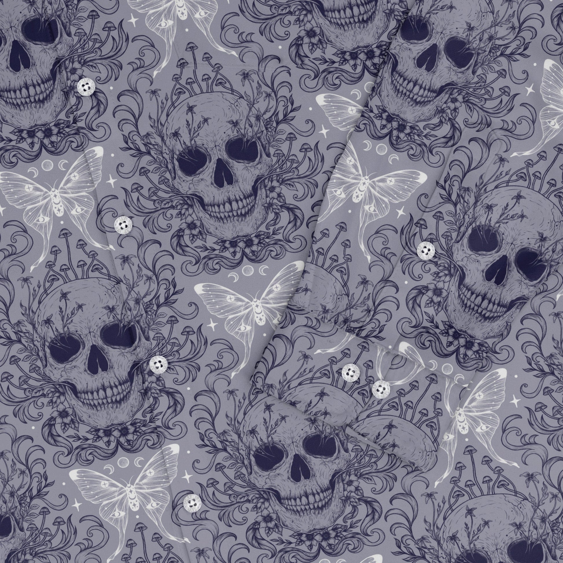 Episodic Skull Lavender Long Sleeve Button Up Shirt Geek Nerd adult sizing Botany Print Design by Episodic