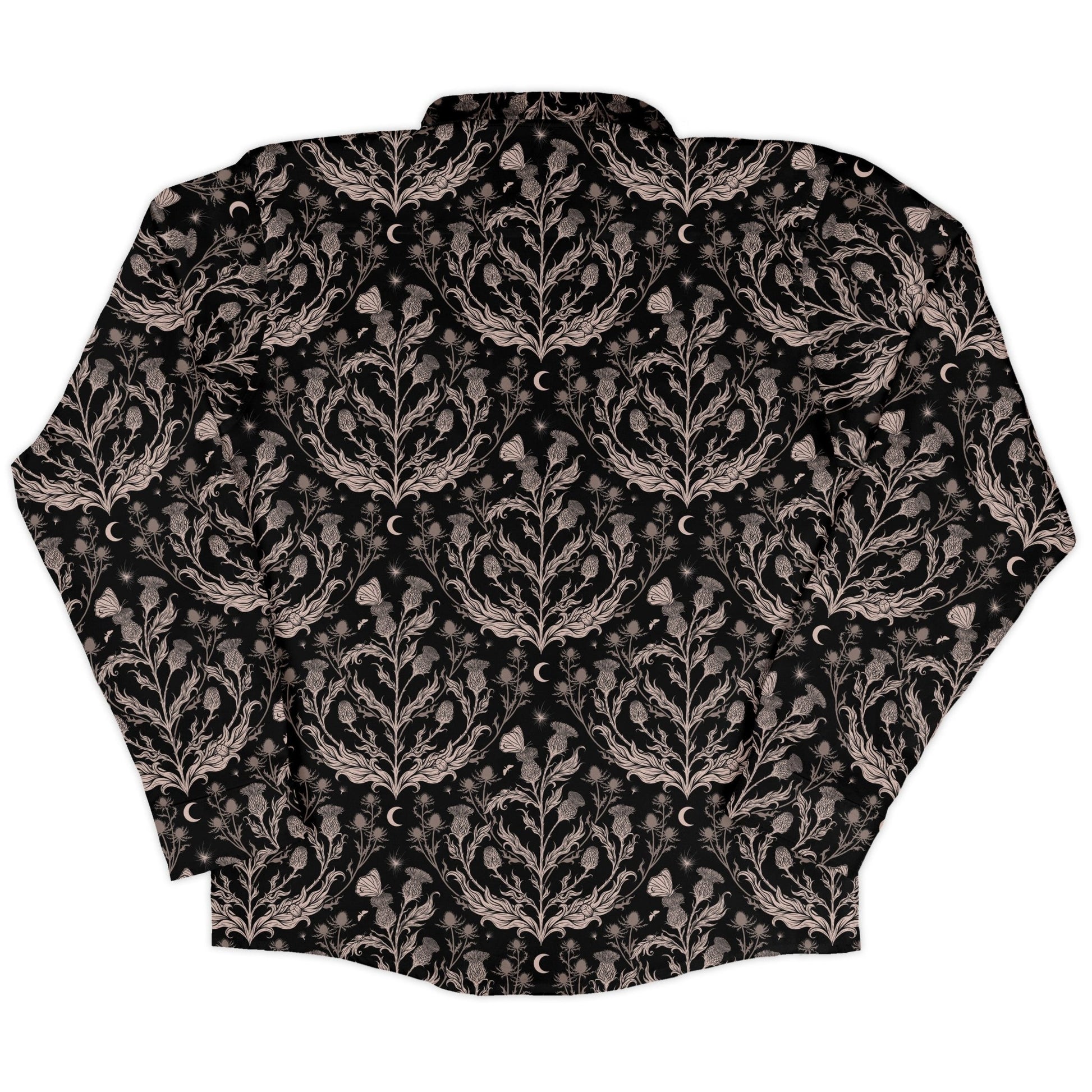 Episodic Thistle Home Black White Long Sleeve Button Up Shirt Geek Nerd adult sizing Botany Print Design by Episodic