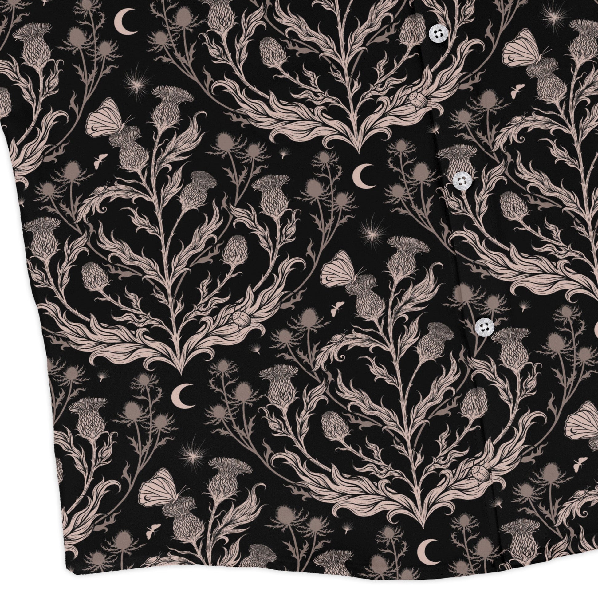 Episodic Thistle Home Black White Long Sleeve Button Up Shirt Geek Nerd adult sizing Botany Print Design by Episodic