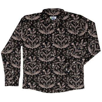 Episodic Thistle Home Black White Long Sleeve Button Up Shirt Geek Nerd adult sizing Botany Print Design by Episodic
