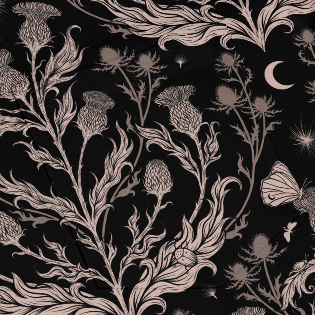 Episodic Thistle Home Black White Long Sleeve Button Up Shirt Geek Nerd adult sizing Botany Print Design by Episodic