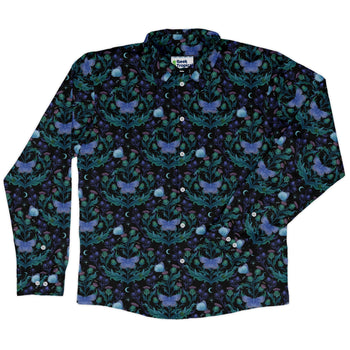 Episodic Thistle Moths Purple Long Sleeve Button Up Shirt Geek Nerd adult sizing Botany Print Design by Episodic