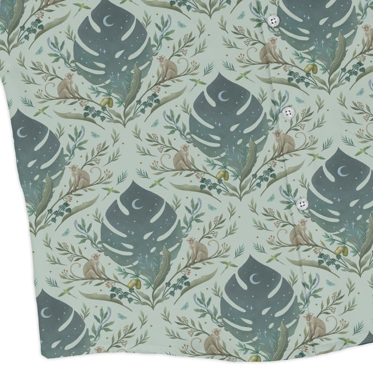 Episodic Tropical Monkey Green Long Sleeve Button Up Shirt Geek Nerd adult sizing Animal Patterns Botany Print