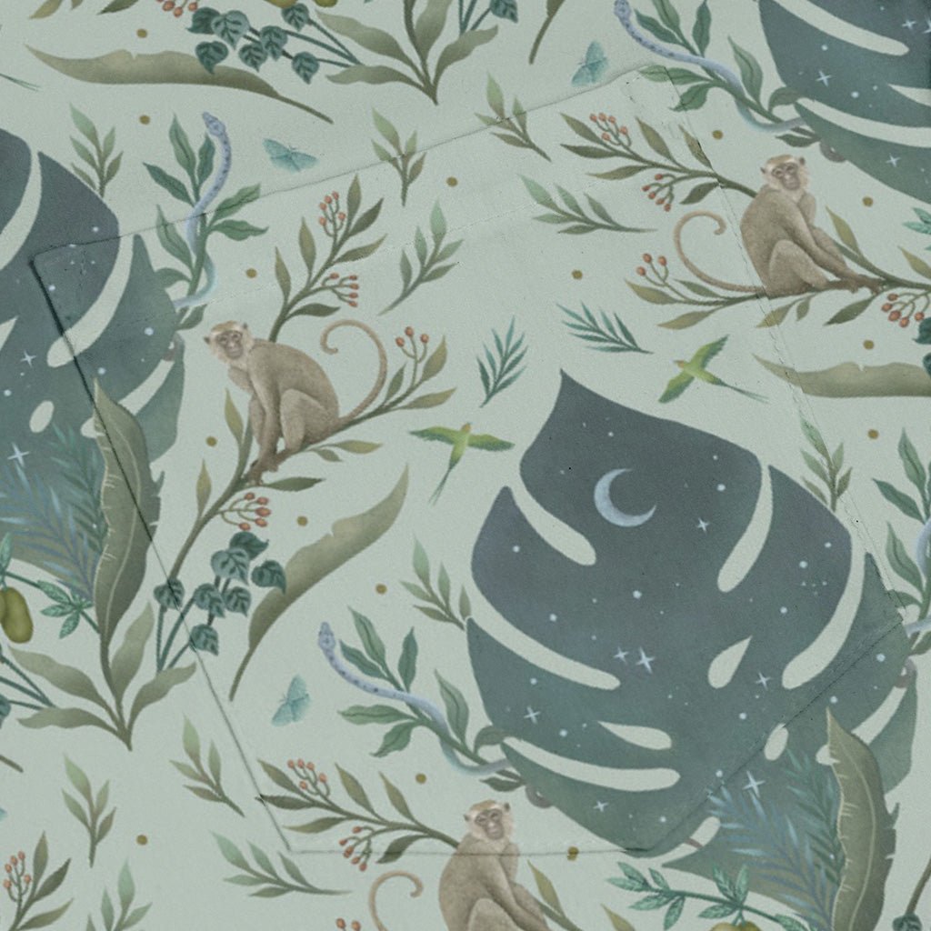 Episodic Tropical Monkey Green Long Sleeve Button Up Shirt Geek Nerd adult sizing Animal Patterns Botany Print