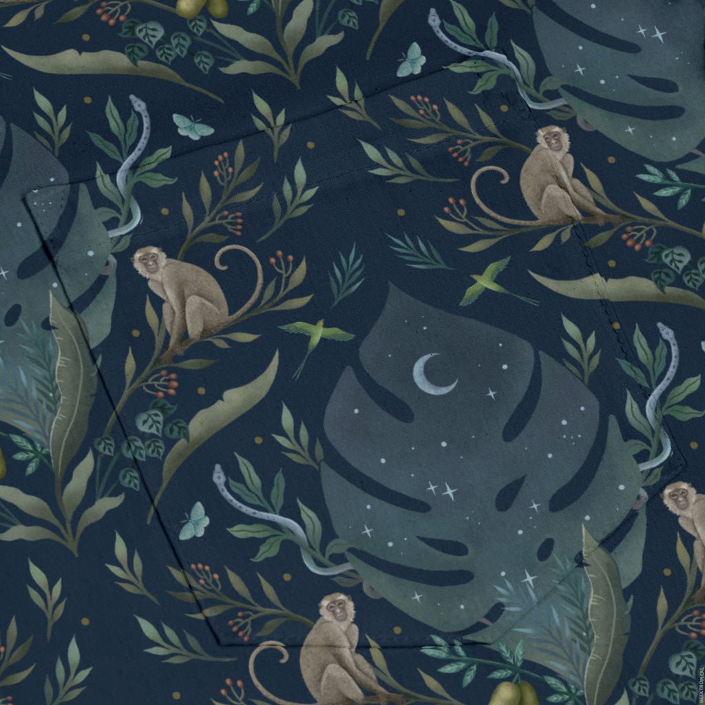 Episodic Tropical Monkey Long Sleeve Button Up Shirt Geek Nerd adult sizing Animal Patterns Botany Print