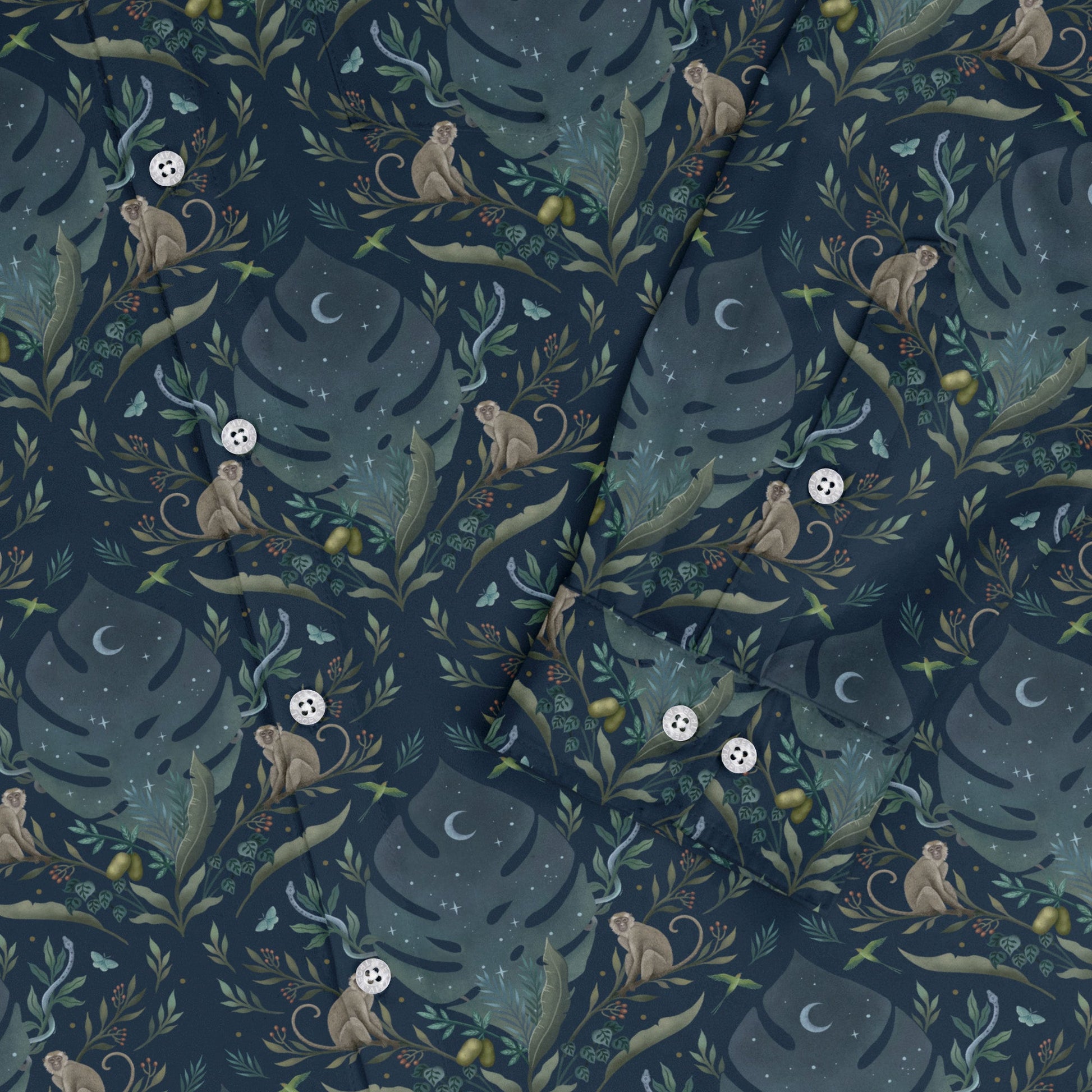 Episodic Tropical Monkey Long Sleeve Button Up Shirt Geek Nerd adult sizing Animal Patterns Botany Print