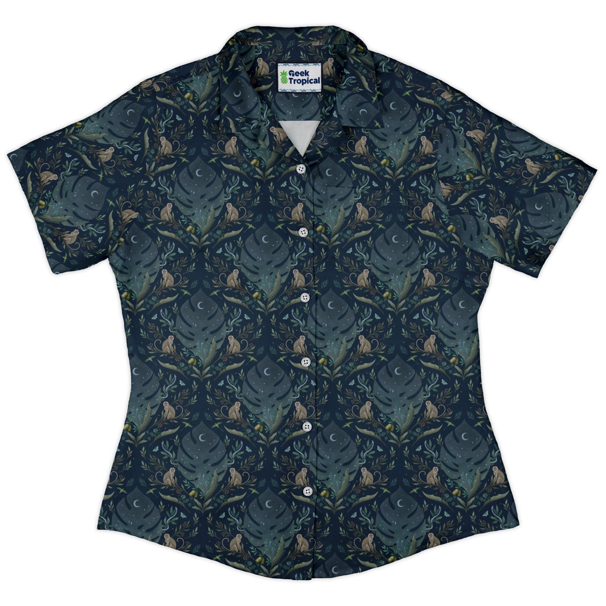 Clearance Ready - to - Ship Episodic Tropical Monkey Curvy Button Up Shirt Geek Nerd Animal Patterns Botany Print Clearance