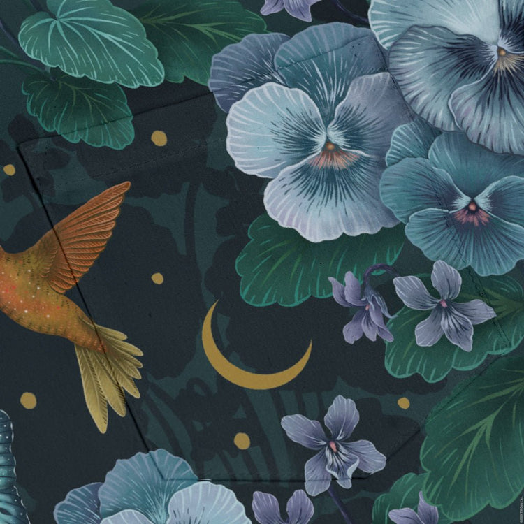 Episodic Violet Night Long Sleeve Button Up Shirt Geek Nerd adult sizing Animal Patterns Botany Print