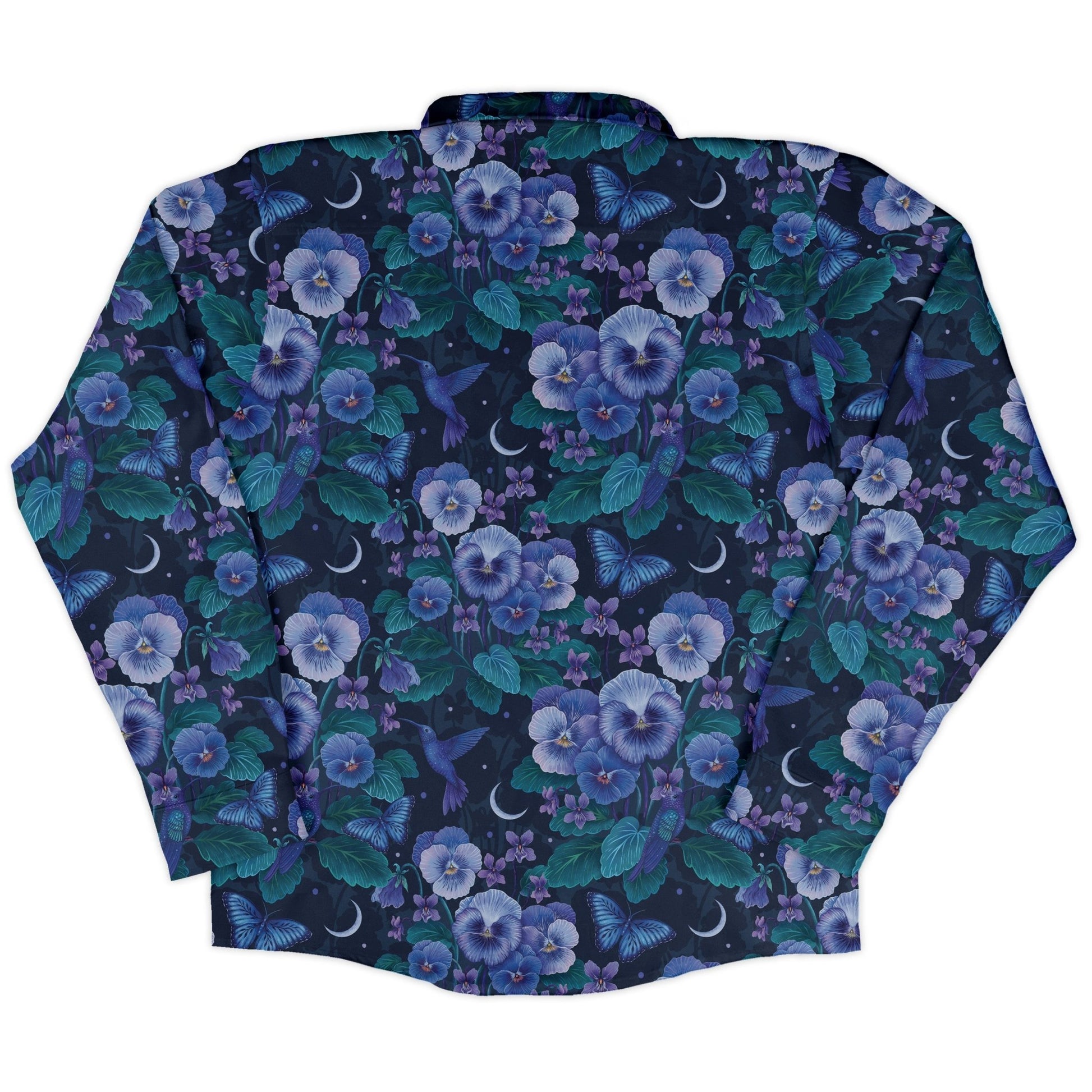 Episodic Violet Purple Night Long Sleeve Button Up Shirt Geek Nerd adult sizing Animal Patterns Botany Print