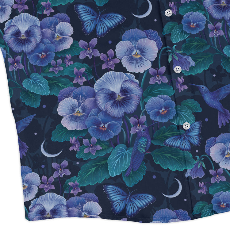 Episodic Violet Purple Night Long Sleeve Button Up Shirt Geek Nerd adult sizing Animal Patterns Botany Print