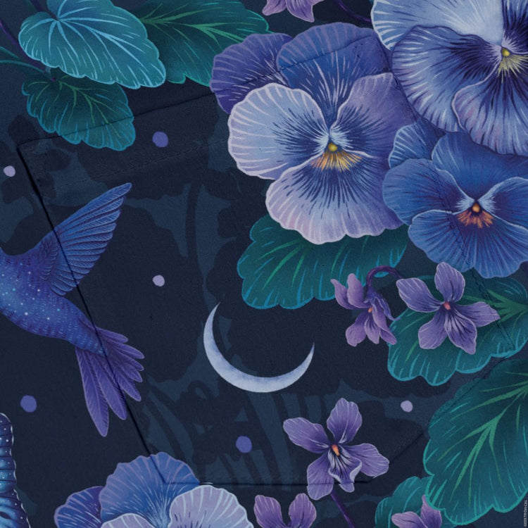 Episodic Violet Purple Night Long Sleeve Button Up Shirt Geek Nerd adult sizing Animal Patterns Botany Print