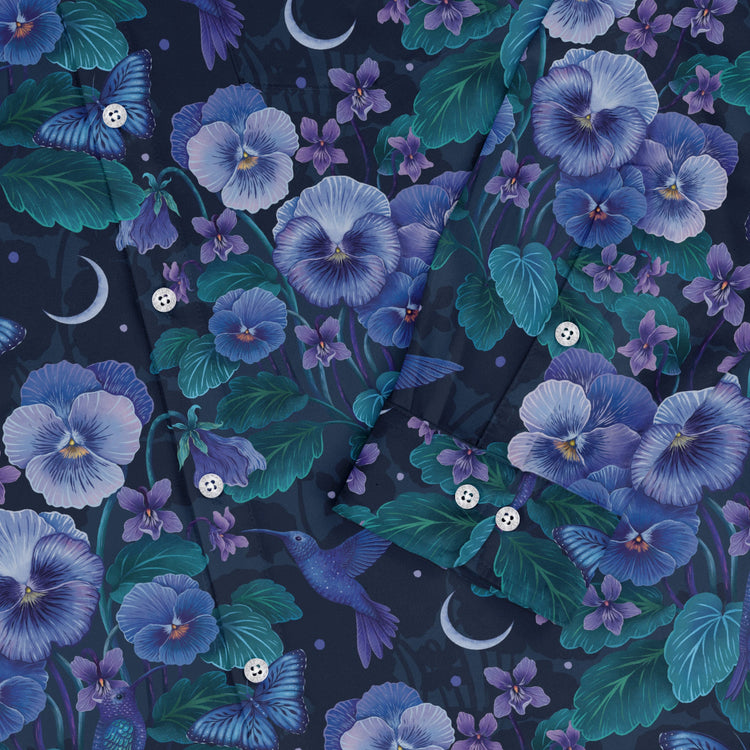 Episodic Violet Purple Night Long Sleeve Button Up Shirt Geek Nerd adult sizing Animal Patterns Botany Print