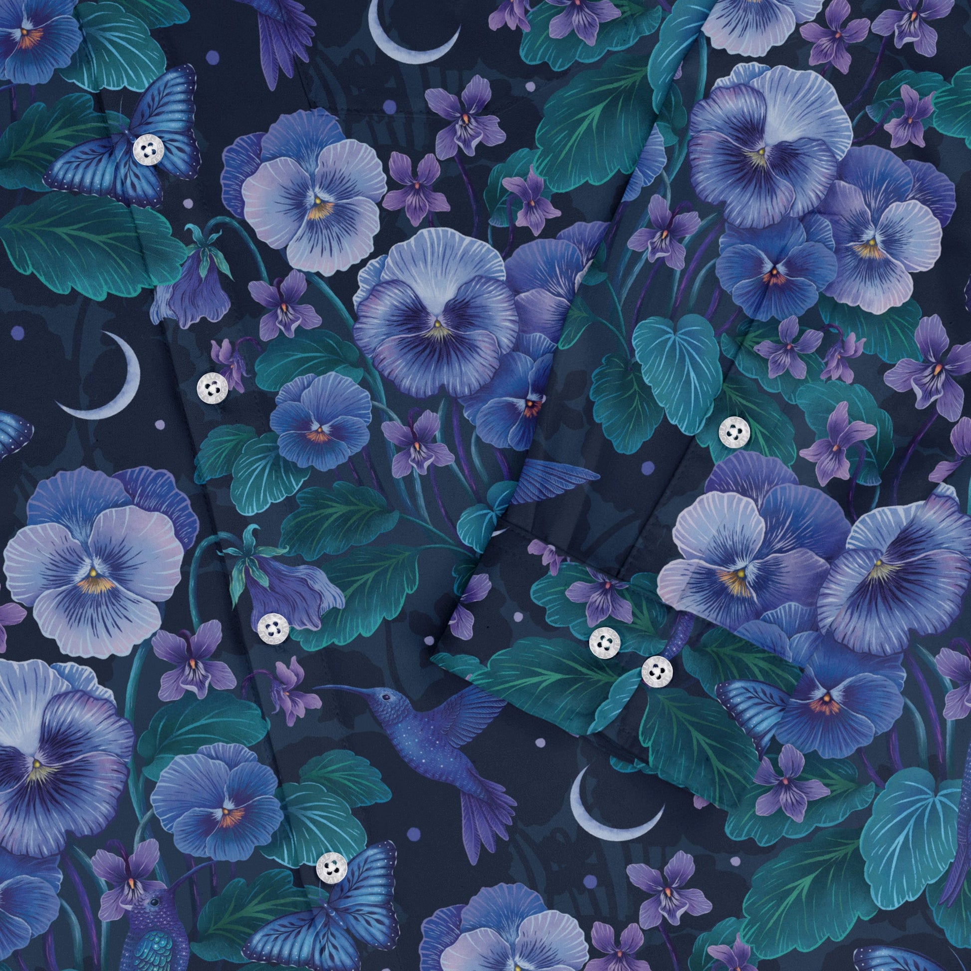 Episodic Violet Purple Night Long Sleeve Button Up Shirt Geek Nerd adult sizing Animal Patterns Botany Print