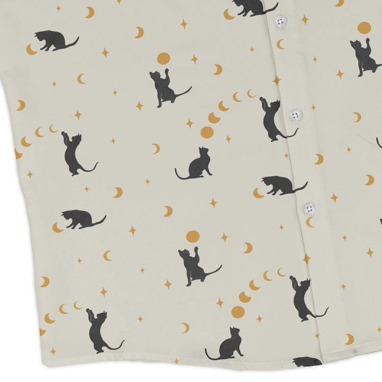 Episodic cat catching the moon Long Sleeve Button Up Shirt Geek Nerd adult sizing Animal Patterns Design by Episodic