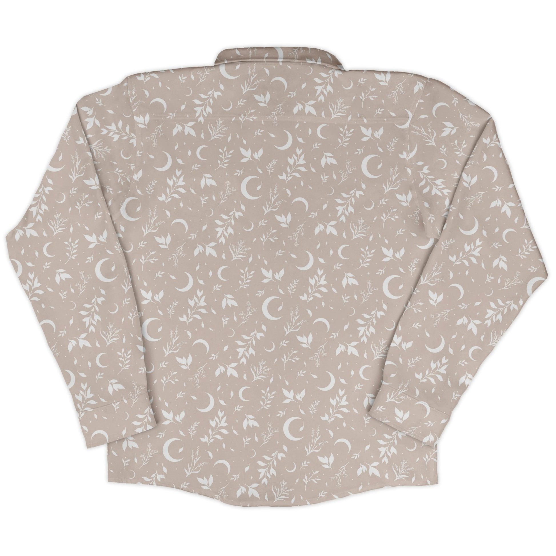 Episodic crescent moon garden biege Long Sleeve Button Up Shirt Geek Nerd adult sizing Botany Print Design by Episodic