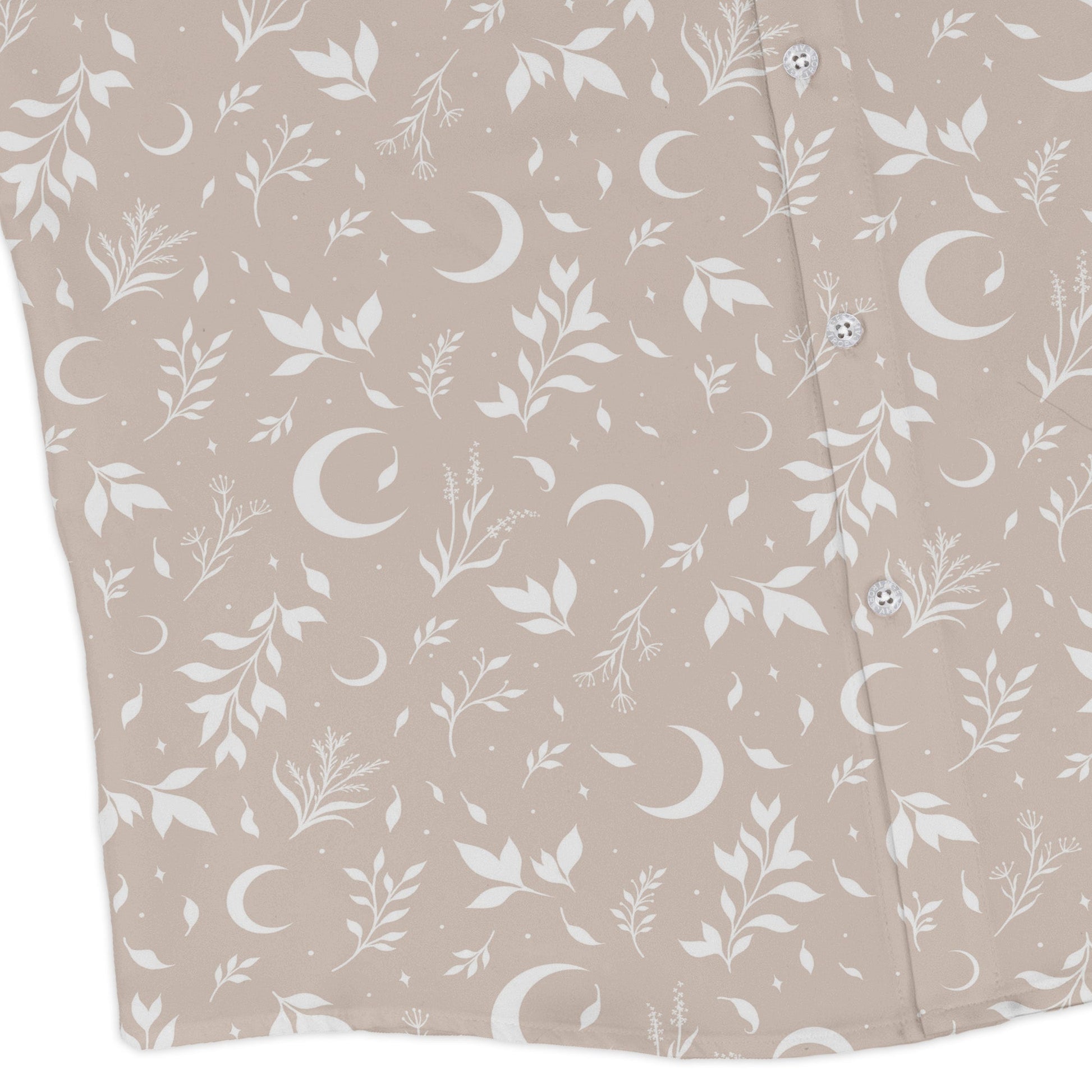 Episodic crescent moon garden biege Long Sleeve Button Up Shirt Geek Nerd adult sizing Botany Print Design by Episodic