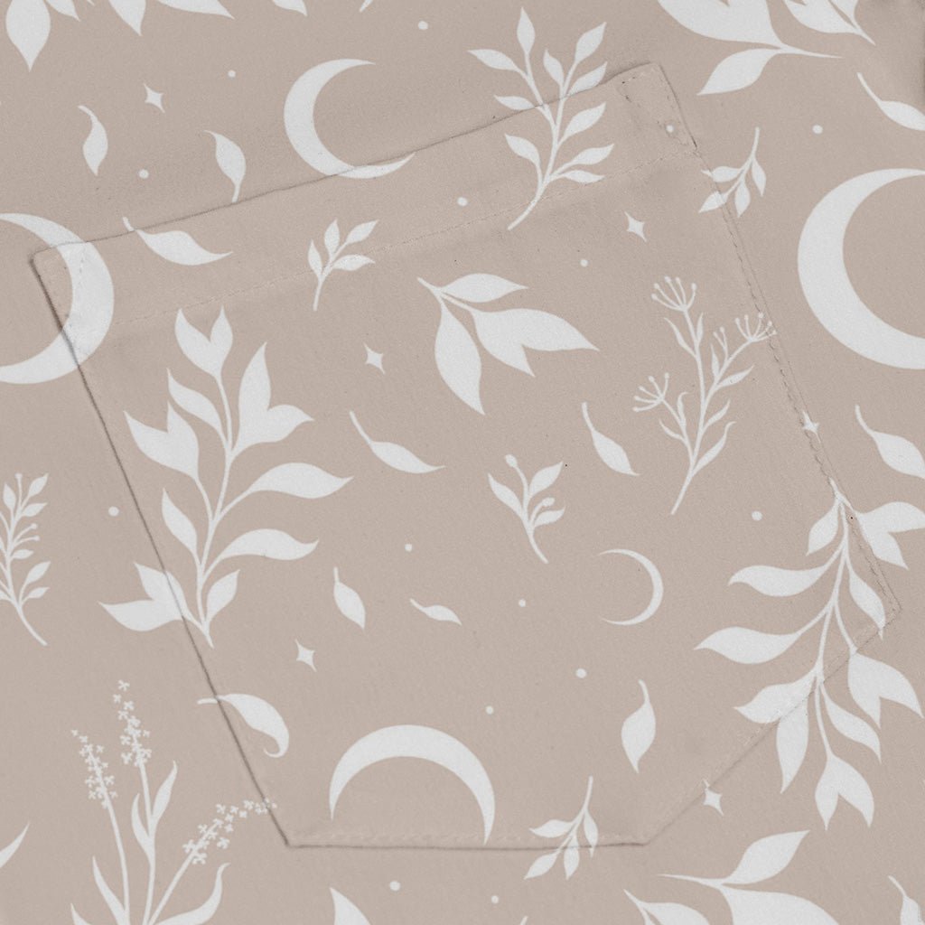 Episodic crescent moon garden biege Long Sleeve Button Up Shirt Geek Nerd adult sizing Botany Print Design by Episodic