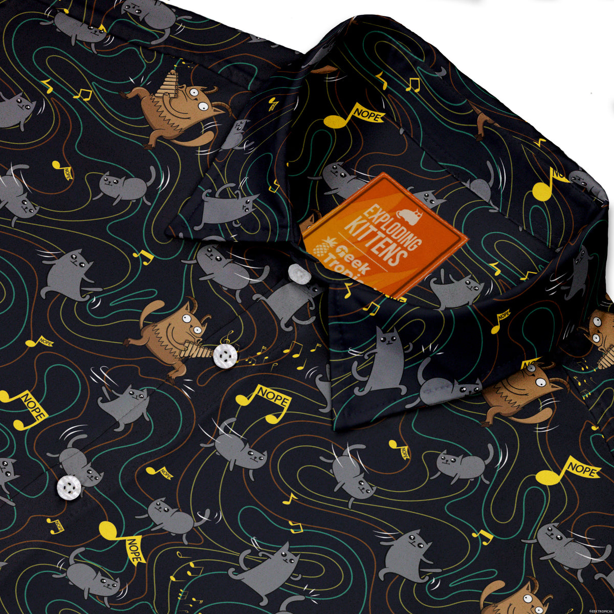 Exploding Kittens Cat Parade Button Up Shirt Neck