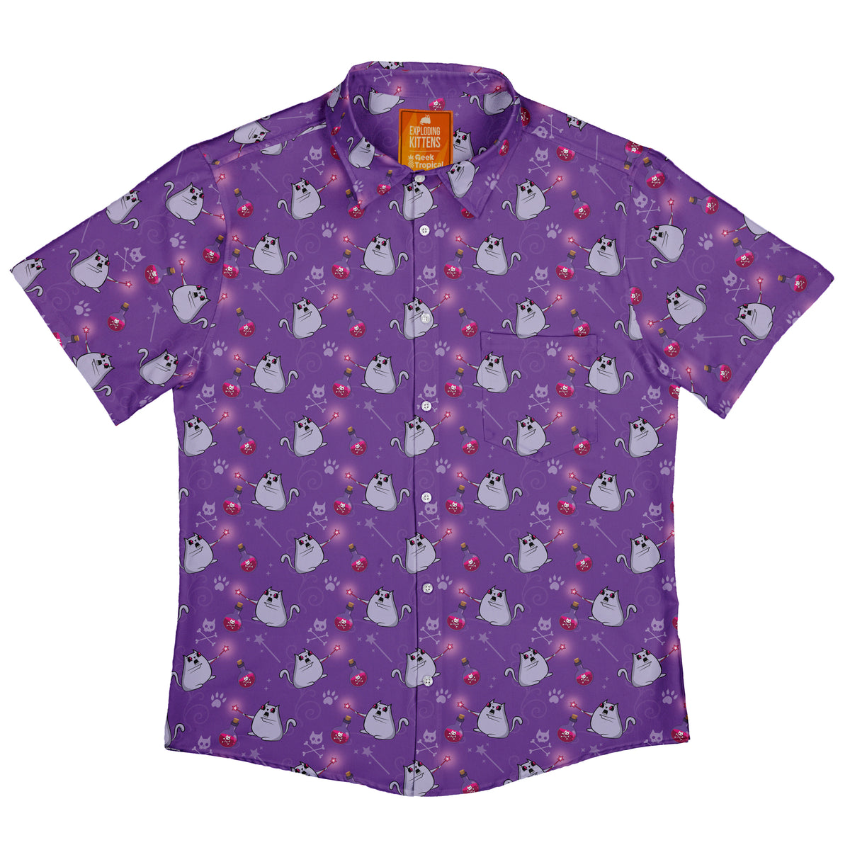 Exploding Kittens Curses Button Up Shirt Flat Front