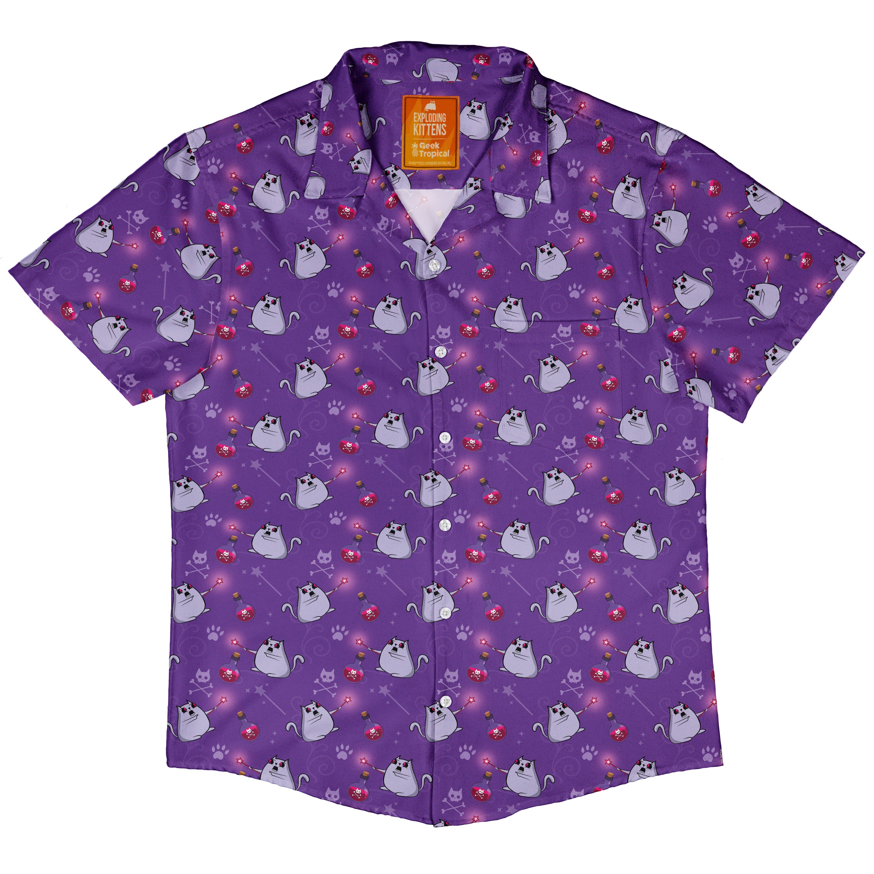 Exploding Kittens Curses Button Up Shirt Hawaiian Front