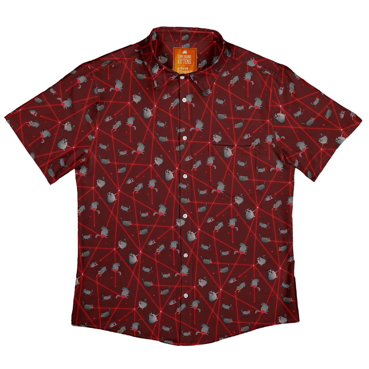 Exploding Kittens Laser Chase Button Up Shirt Flat Front