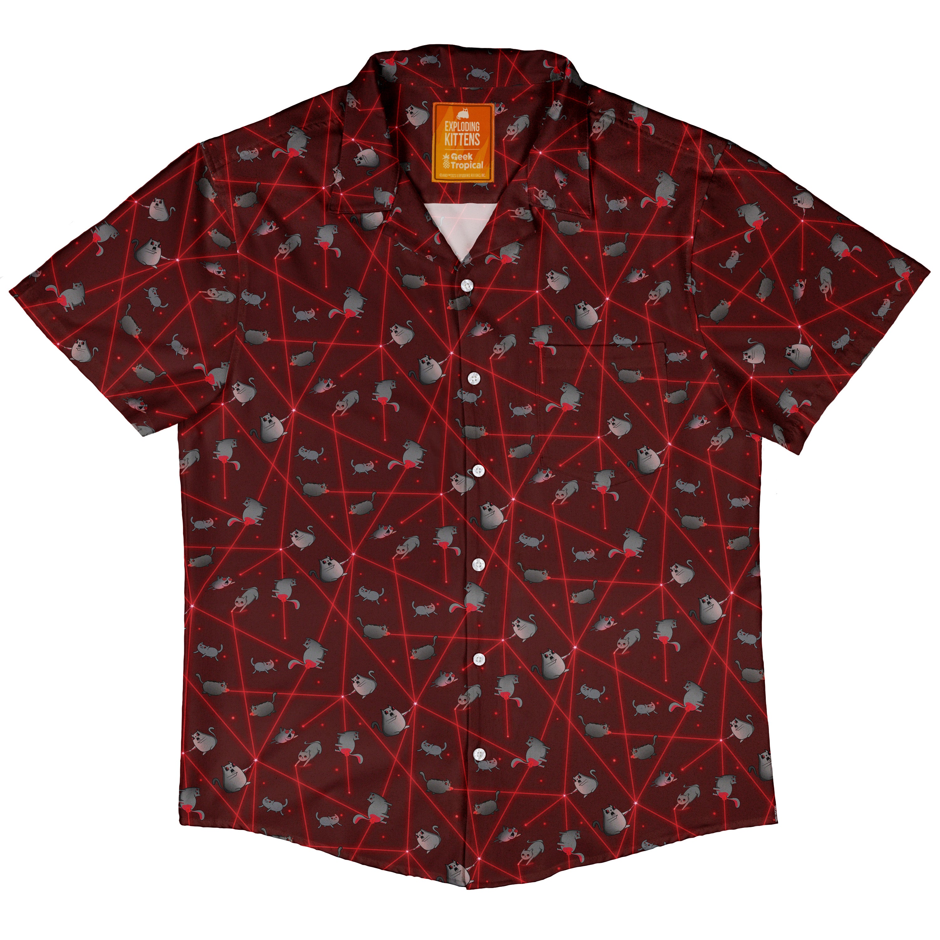 Exploding Kittens Laser Chase Button Up Shirt Hawaiian Front