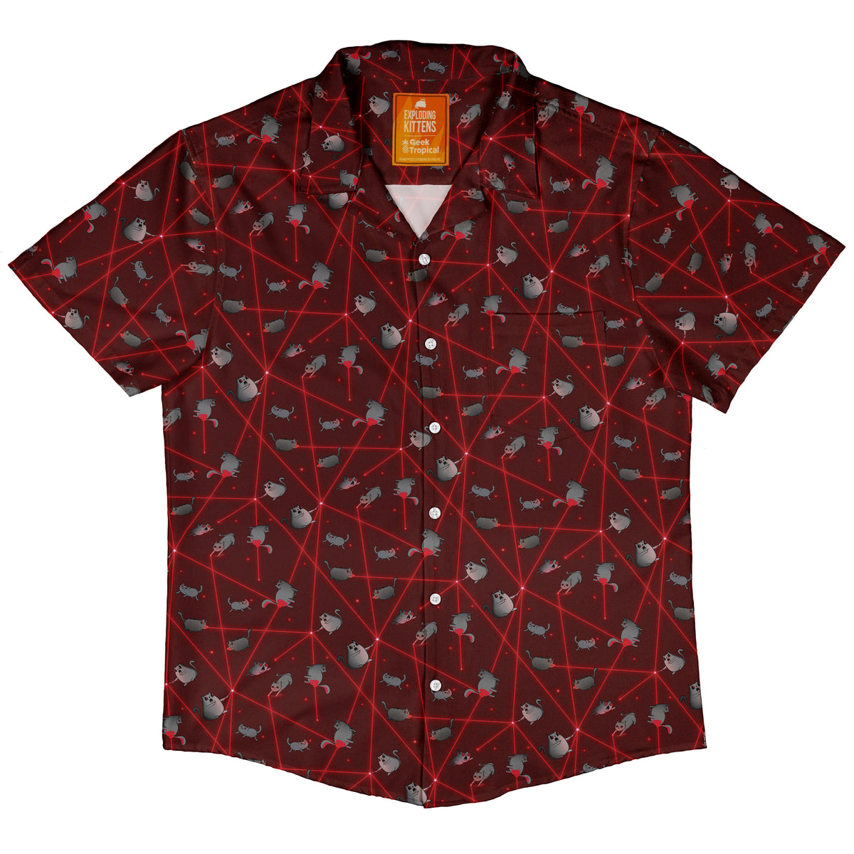 Exploding Kittens Laser Chase Button Up Shirt Hawaiian Front