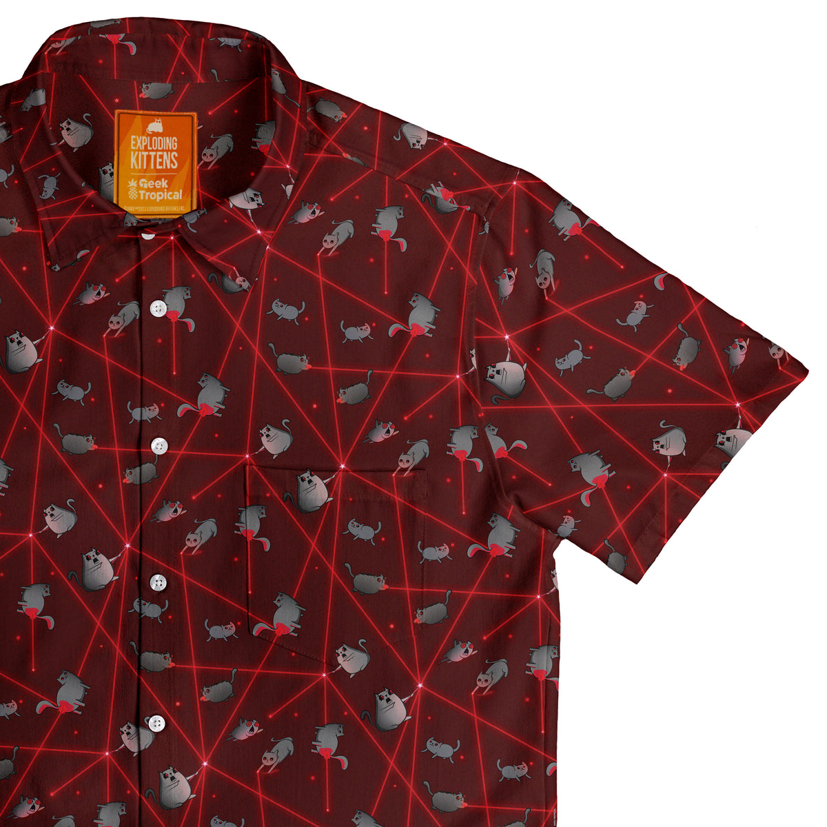 Exploding Kittens Laser Chase Button Up Shirt Top Corner