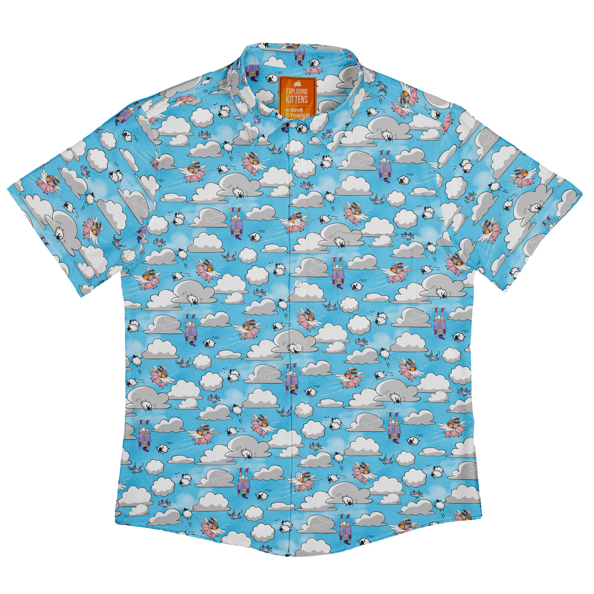 Exploding Kittens Pigasus Joust Button Up Shirt Flat Front