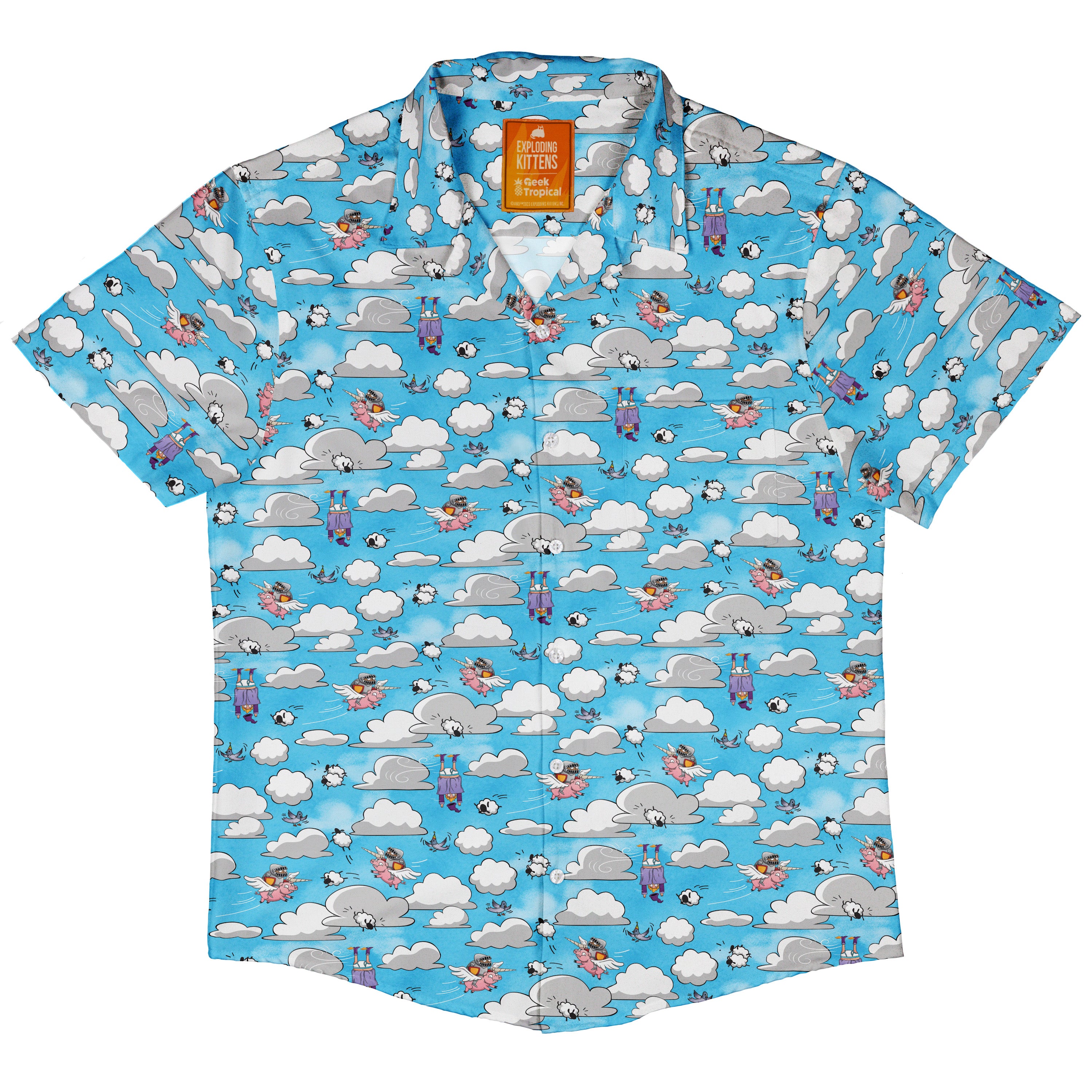 Exploding Kittens Pigasus Joust Button Up Shirt Hawaiian Front