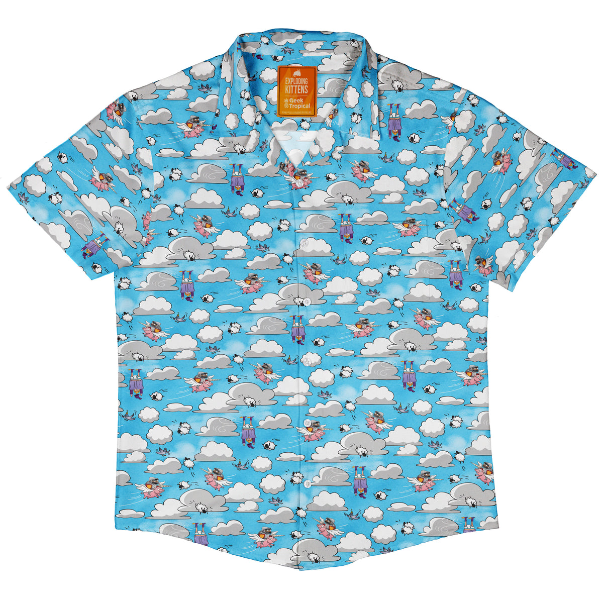 Exploding Kittens Pigasus Joust Button Up Shirt Hawaiian Front
