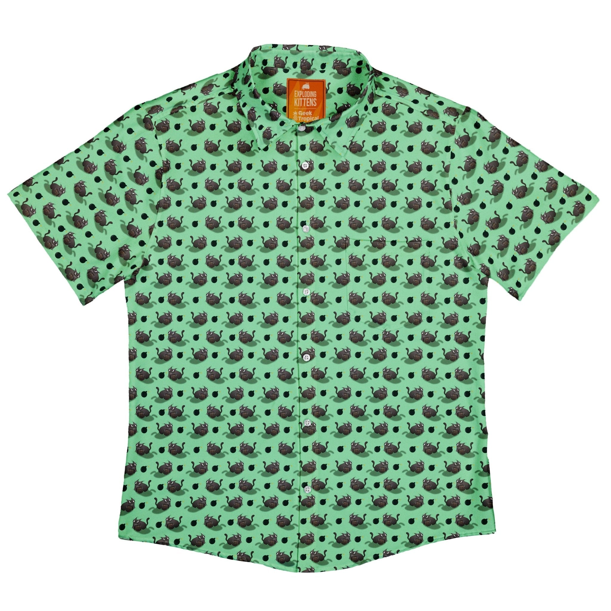 Exploding Kittens Bomber Cats Button Up Shirt - adult sizing - Animal Patterns - board game print