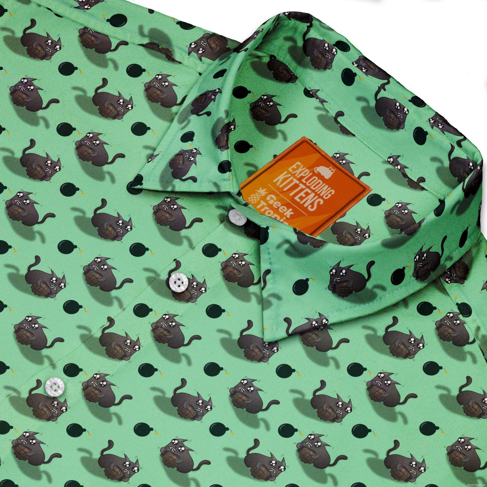 Exploding Kittens Bomber Cats Button Up Shirt - adult sizing - Animal Patterns - board game print