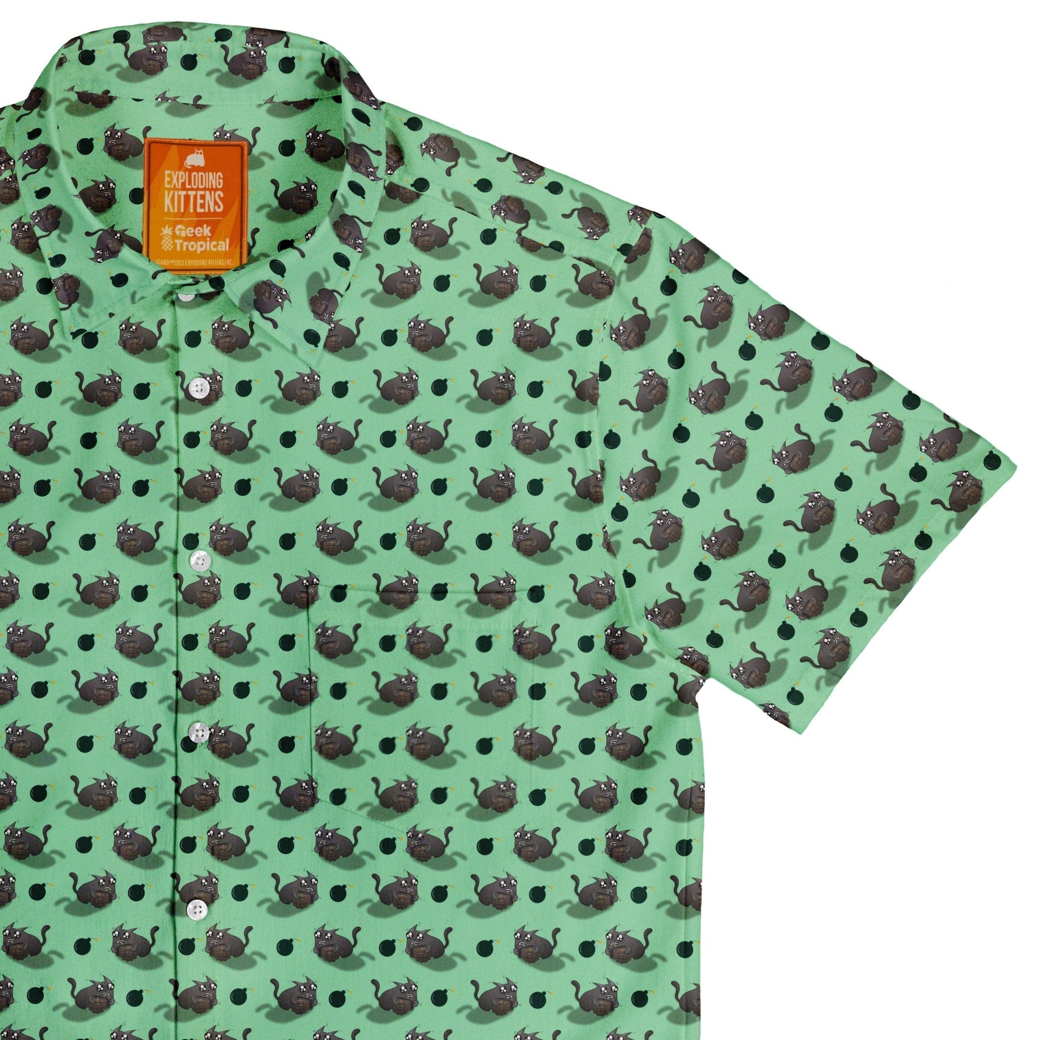 Exploding Kittens Bomber Cats Button Up Shirt - adult sizing - Animal Patterns - board game print
