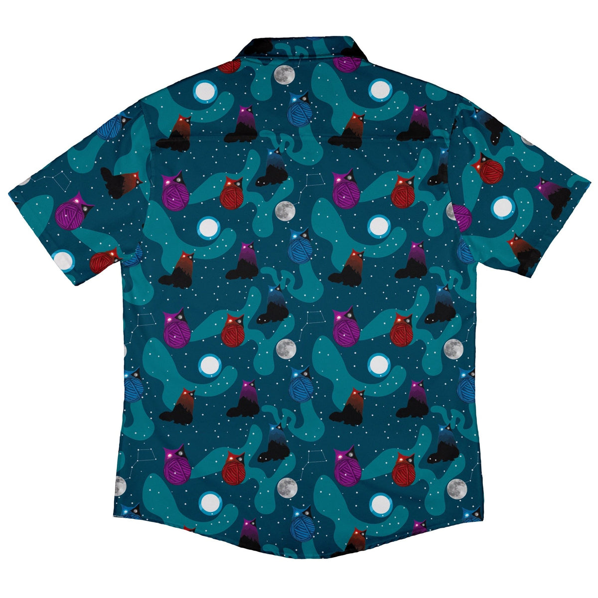 Exploding Button Cat Exploding Kittens Day and Night Sky Cats Button Up Shirt | Geek Tropical